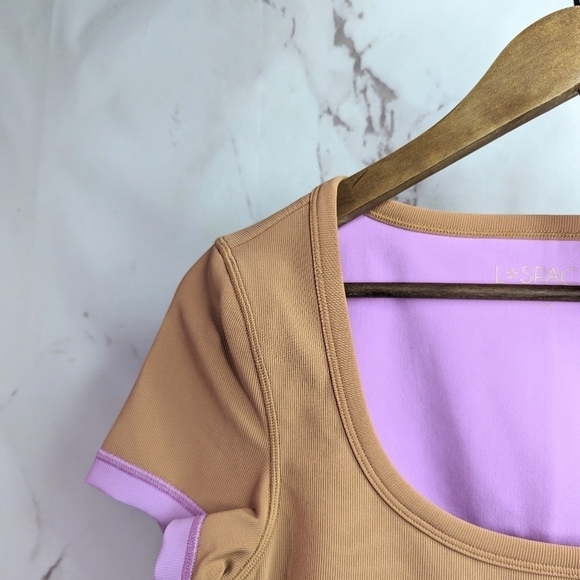 L Space Crop Top Size Large Revolutions Ribbed Colorblock Active Purple New - Picture 3 of 10
